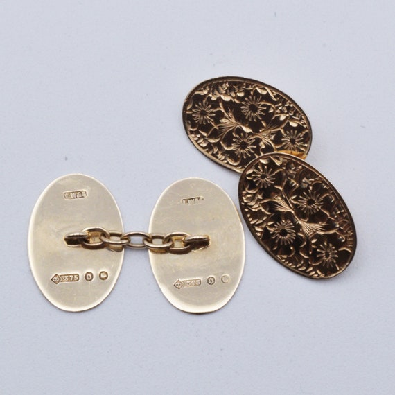 Antique Oval Cufflinks with a floral engraving in… - image 2