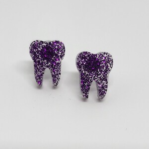 Purple glitter tooth stud earring