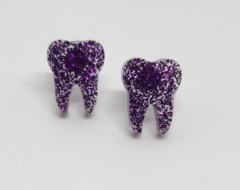 Purple glitter tooth stud earring