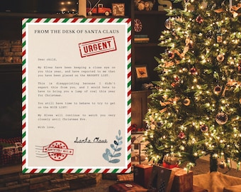 Santa's NAUGHTY LIST warning letter, printable, instant download