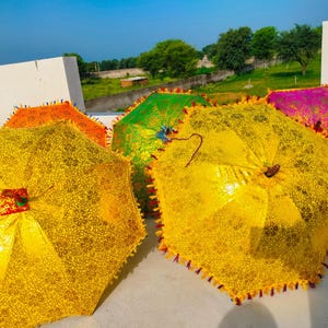 インド製装飾コットン傘セール！象柄傘、手縫い花柄タッセル付き日傘、結婚式・誕生日パーティー装飾傘 画像 17