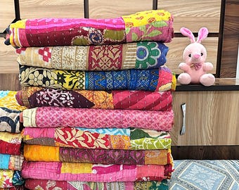 Wholesale Lot Of Indian Vintage Patchwork Kantha Quilt Assorted Multicolor Cotton Fabric Hand Stitched Throw Bedspread Reversible Blanket
