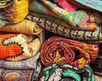 Wholesale Lot Indian Old Sari Coverlet Assorted One of a Kind Handmade Cotton Bedspread Twin Queen Vintage Throw Kantha Quilts For Sale