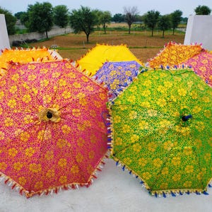インド製装飾コットン傘セール！象柄傘、手縫い花柄タッセル付き日傘、結婚式・誕生日パーティー装飾傘 画像 18