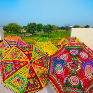 インド製装飾コットン傘セール！象柄傘、手縫い花柄タッセル付き日傘、結婚式・誕生日パーティー装飾傘 画像 5