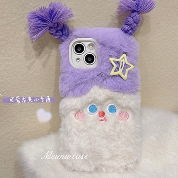 Purple plush braid expression Case iPhone 14 13 12 11 Roast Chicken Leg Fun Cool Creative Unique Boys Girls Kids