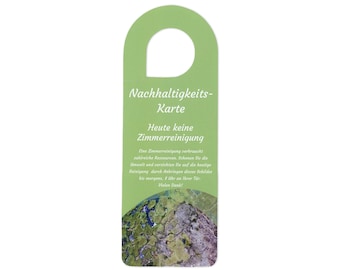 サステナビリティカード / ホテル用ドアハンガー 50枚 - 環境に配慮したホスピタリティのためのルームサービス禁止サイン（ドイツ語/英語）