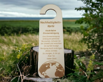 Cartão de sustentabilidade de madeira / cabide de porta para hotéis – Placa de não serviço de quarto (conjunto de 10) para hospitalidade ecológica