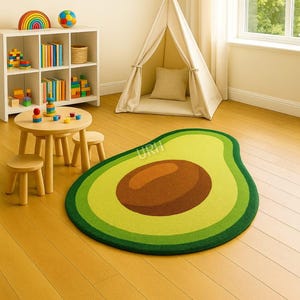 Whimsical Avocado Slice Rug – Playful Green Tufted Carpet for Cozy Kids Spaces & Modern Homes