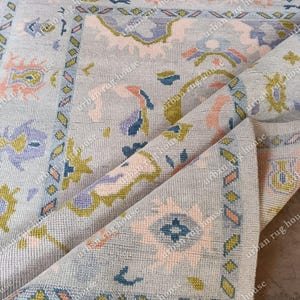 soft gray, multicolor Rug,10X14/9x12/8x10 Cream Sand Hand Knotted Decorative Pastel Soft Oushak Wool area Rug (fast delivery )