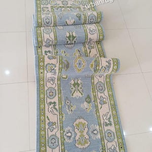 2.6x12 Blue, Beige, Green Oushak rug muted multi size 8x10/9x12/10x14 Hand-knotted Vintage Oushak Wool Area Rug for Living Room, bed room.