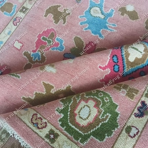 pearl pink Oushak rug Blue Soft Modern Oushak Rug 8x10/9x12 oushak rug Premium Wool Hand Knotted, CUSTOMIZE in any Size for living room, etc