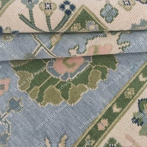 dodger blue and beige Rug 9x12, green Cream Accent Area Rug, Modern  Rug 8x10, Hand knotted Wool Rug For Bedroom, living room , vintage rug
