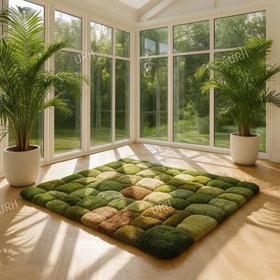 Hand-Tufted Wool Moss Garden Rug | Green Pebble Carpet  moss stone rug