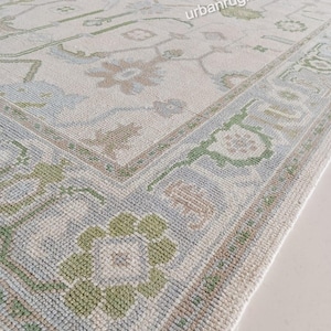 8x10  cream grey, green  Oushak rug muted multi size 8x10/9x12/10x14 Hand-knotted Vintage Oushak Wool Area Rug for Living Room, bed room.
