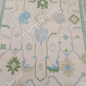 white and blue Oushak Rug 9x12 Green Oushak Rugs, Modern Hand Knotted Oushak Rugs, Make By Wool Oushak Rugs, Rugs For Bedroom, Living Room
