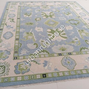 8x10 blue Oushak Hand Knotted Rug Rug For Bedroom, Kitchen And living Room Kids room Vintage Area Rug 6x9 7x10 Rug Colorful Area Rug