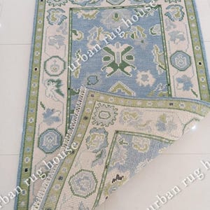 Blue and beige Modern Oushak Hand Knotted Rug 4x6, 5x8, 6x9, 8x10, 9x12, 10x14 ft Handmade Rugs for Living Room - Antique Contemporary rug