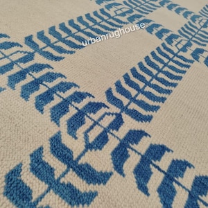 Alfombra Oushak de lana azul crema de 8 x 10 en varios tamaños, 8 x 10/9 x 12/10 x 14, anudada a mano, estilo vintage Oushak, para sala de estar y dormitorio.