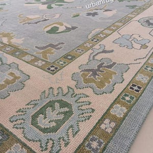 9x12 Blue, Beige, Green Oushak rug muted multi size 8x10/9x12/10x14 Hand-knotted Vintage Oushak Wool Area Rug for Living Room, bed room.