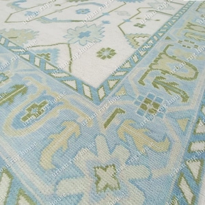 electric green and  beige Oushak Green Antique Oushak Hand Knotted Rug 4x6 5x8 6x9 8x10 9x12 10x14 ft Handmade Rugs for Living Room bedroom