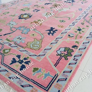 Exquisite pink 4x6, 5x8, 6x9, 8x10, 9x12, 10x14 Hand knotted multi color Made to Order(In Any Size)Modern Oushak large area rug/pastel/sage/