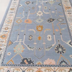 10X14 Blue, Beige, Green Oushak rug muted multi size 8x10/9x12/10x14 Hand-knotted Vintage Oushak Wool Area Rug for Living Room, bed room.