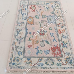 Pink, beige Oushak Hand Knotted Rug 4x6 5x8 6x9 8x10 9x12 10x14 Handmade Rugs for Bed Room unique Oushak rug colorful oushak rug