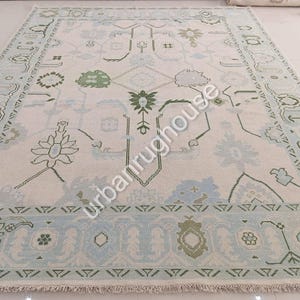 Classical Beige/Green Hand knotted Modern Oushak Made to Order (In Any Size!)Modern Oushak rug/ large area rug/pastel/sage/muted Rug