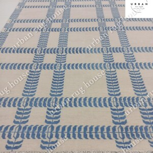 Alfombra Oushak de lana anudada a mano, beige y azul marino, alfombra de lujo de gran tamaño