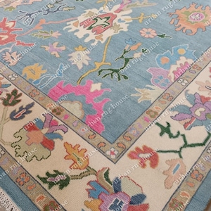 Rare multicolor Blue Modern Oushak Hand Knotted Rug 4x6, 5x8, 6x9, 8x10, 9x12, 10x14 Handmade Rugs for Living Room Antique Contemporary rug