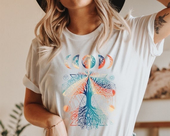 Tree of Life Shirt, Moon Phases, Yoga Shirt, Zen T-shirt, Womens T