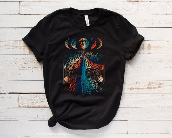 Tree of Life Shirt, Moon Phases, Yoga Shirt, Zen T-shirt, Womens T