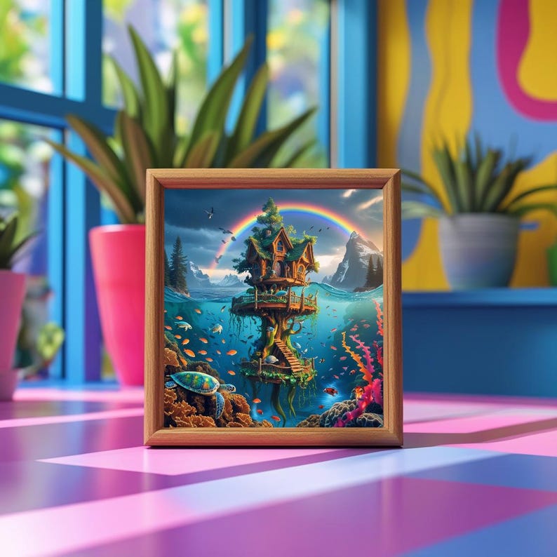 Magical Treehouse Ocean Wall Art – Whimsical Underwater Fantasy With ...