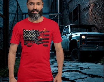 Forged in Freedom American Flag T-Shirt – Rugged Patriotic Tee for Men, Tactical Style 4th of July Shirt, Veteran Gift, USA Grit Tee