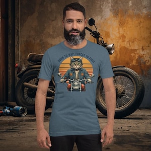 Born to Nap Forced to Fight T-Shirt – Funny Biker Cat Tee, Retro Motorcycle Cat Shirt, Edgy Gift for Cat Lovers & Pet Parents