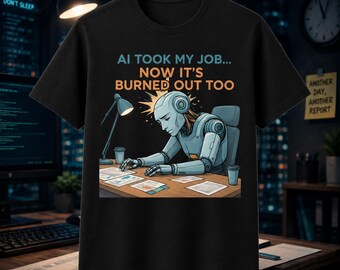 AI Took My Job Funny Shirt – Burned Out Robot Tee – Tech Humor T-Shirt – Overworked AI Graphic – Sarcastic Work Gift