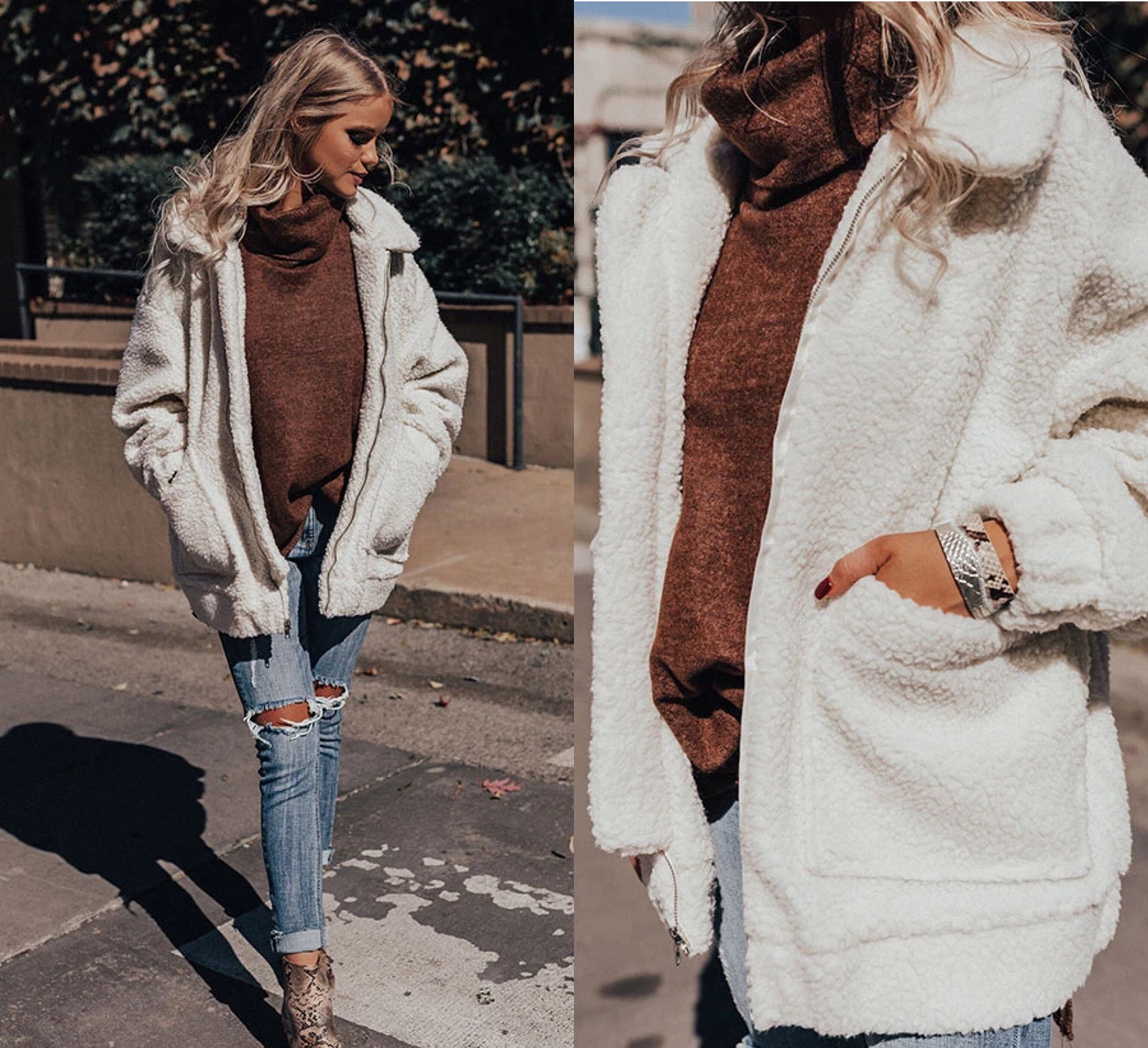 Shaggy Faux Fur Coat - Etsy Canada