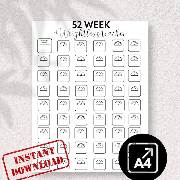 52 Week Weightloss Tracker Printable,Manage Weightloss Progress, Lose weight pdf,Weightloss Journal,100 Pound Lost, Digital Weightloss Chart