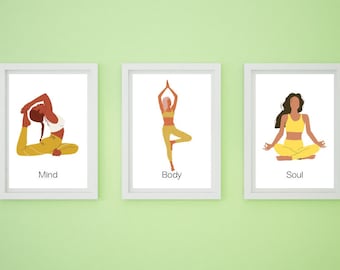 Mind Body Soul Yoga Poses Poster Set of 3 (Digital Download)