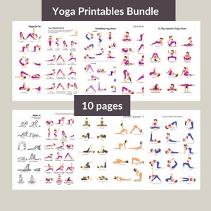 Bundel yogahoudingen afdrukbaar 10 pagina&#39;s - digitale download pdf met rekoefeningen en yoga-illustraties poster