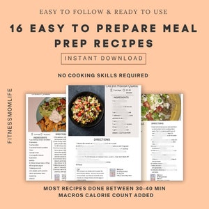 Cartes de recettes de préparation de repas avec comptage des calories - 16 repas faciles riches en protéines et en fibres avec calculs macro