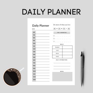 Agenda diaria minimalista, plan de jornada laboral organizada, planificador digital imprimible para TDAH, horario diario (tamaño carta, PDF), lista de tareas.