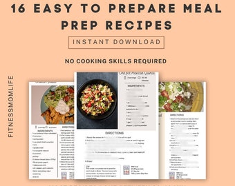 16 cartes de recettes pour la préparation de repas - Riche en protéines, en calories et en macro (téléchargement numérique)