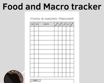 Rastreador de alimentos y macronutrientes imprimible, Planificador de calorías (Descarga digital)