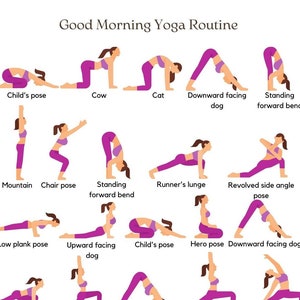 Morning Yoga Routine Printable,Morning Yoga poses, 30 Yoga Poses poster, Yoga poses wall art, Yoga Studio Decor,Yoga poses illustrations pdf