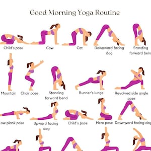 Morning Yoga Routine Printable,Morning Yoga poses, 30 Yoga Poses poster, Yoga poses wall art, Yoga Studio Decor,Yoga poses illustrations pdf