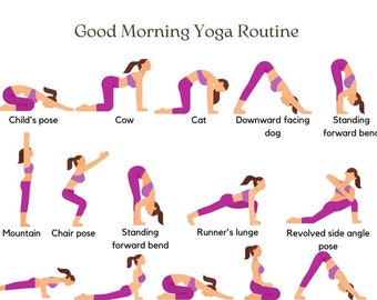 Morning Yoga Routine Printable,Morning Yoga poses, 30 Yoga Poses poster, Yoga poses wall art, Yoga Studio Decor,Yoga poses illustrations pdf