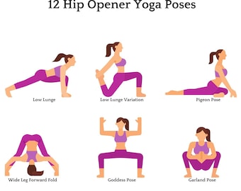 Hip Opener Yoga Poses Print, Flexibility Guide (Digital Download)