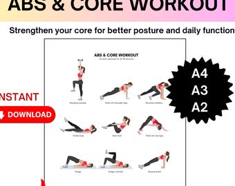 Abs and Core Exercises, Home Workout Guide (Printable PDF)
